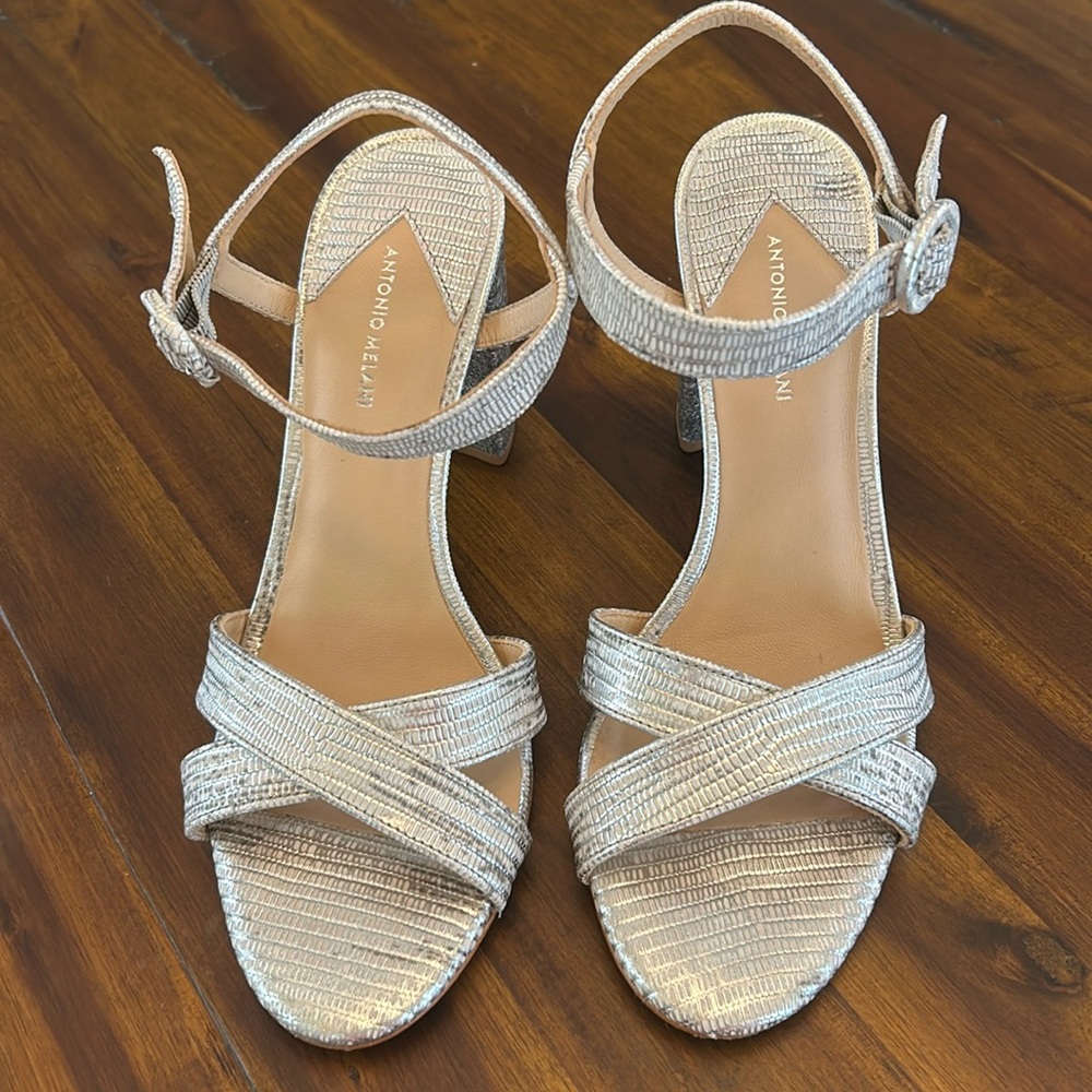 Silver strappy heels